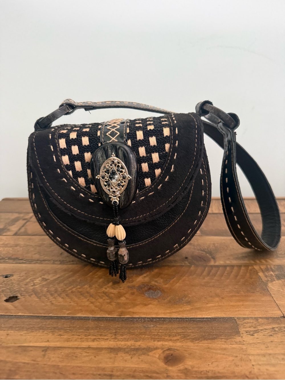 Mary Frances Vintage Leather and Suede Saddle Mini Bag